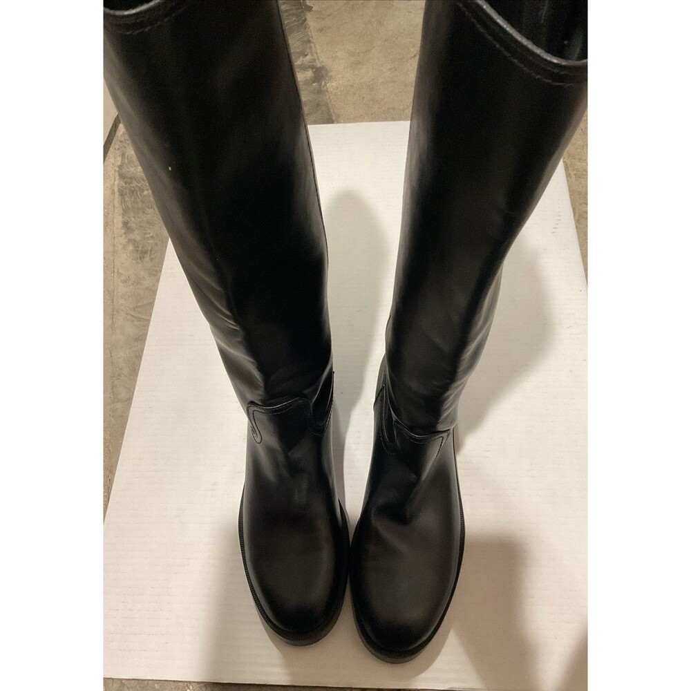 Zara Black Riding Style Boots Sz 40 Women U.S 9 Gold Buckle Knee High